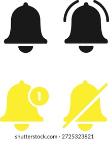 Notification bell icons set including silent and alert symbols