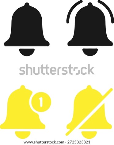 Notification bell icons set including silent and alert symbols
