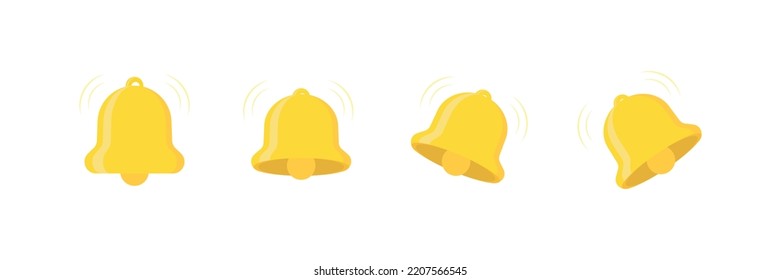 Notification bell icons set isolated on white background. The golden alert bell is shaking to alert the upcoming schedule. New notification for social media reminder. Vector illustration
