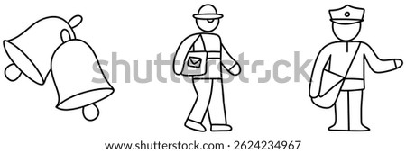 A Notification bell icons symbolize alerts while mail carrier walks confidently delivering messages and police officer stands