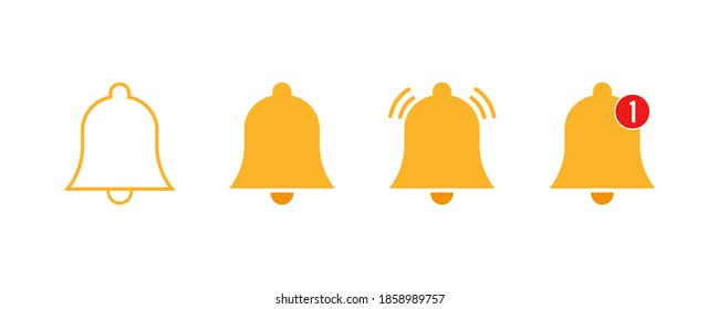 Notification bell icons .Vector illustration on white background. Set of orange notification bells.Alarm symbol. 10 eps