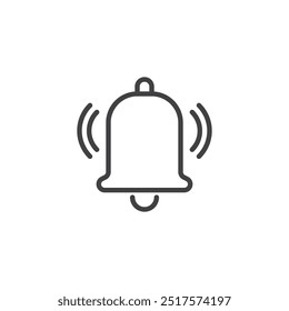 Icono de línea de timbre de notificación. Signo de estilo lineal para concepto móvil y Diseño web. Campana con ondas de sonido delinean el ícono del Vector. Símbolo de alertas o mensajes entrantes, ilustración de logotipo. Gráficos de Vector