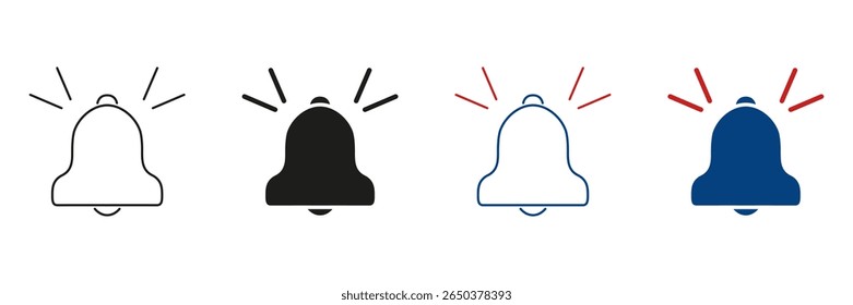 Linha De Campainha De Notificação E Conjunto De Ícones Sólidos. Coleção De Símbolos De Alerta E Lembrete. Funcionalidade De Alarme, Notificação E Lembrete. Ilustração de vetor isolada.
