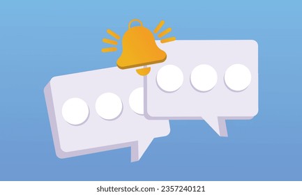 timbre de notificación en la burbuja de voz con texto.en fondo azul.Ilustración de diseño de vector.