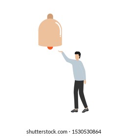Notification bell outline. Flat cartoon character isolated on white