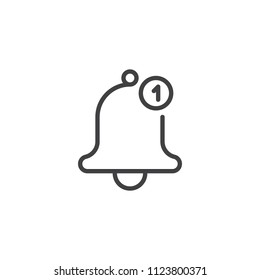 Notification bell outline icon. linear style sign for mobile concept and web design. One New Notification simple line vector icon. Symbol, logo illustration. Pixel perfect vector graphics