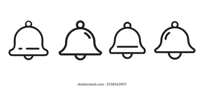 Notification bell outline icon set vector on white background	
