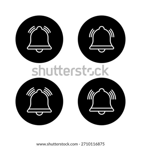 Notification bell outline icon set. Alarm, reminder, and alert symbol in black circle