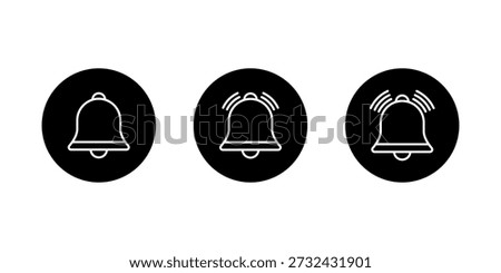 Notification bell outline icon set in black circle. Message alert and reminder symbol