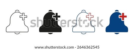 Notification Bell With Plus Sign Line And Solid Icon Set. Alert Addition, New Notification, And Reminder Symbol Collection. Enhance User Engagement And Interaction. Isolated Vector Illustration.