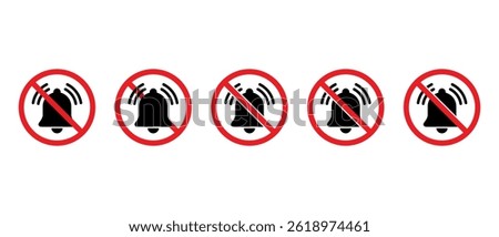 Notification bell prohibition icon set collection. No alarm sign symbol