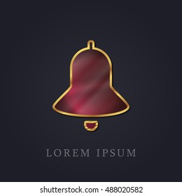 Notification bell Red Ruby with Golden Frame Precious Jewellery Icon / Logo Design