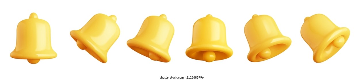 Notification bell. Reminder icon 3D symbol, yellow bells vector illustration set