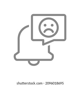 Notification bell with sad face in speech bubble line icon. Inbox message, notification with emoji rating symbol