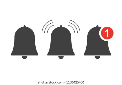 Notification bell set icon. Template design for alarm clock, incoming message, social media, user interface, ringing bell. Vector illustration