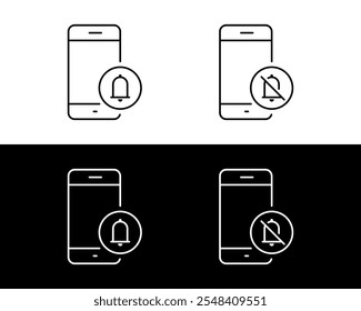 Campainha de notificação e ícone de telefone silencioso. Símbolo de sinal de aviso de celular