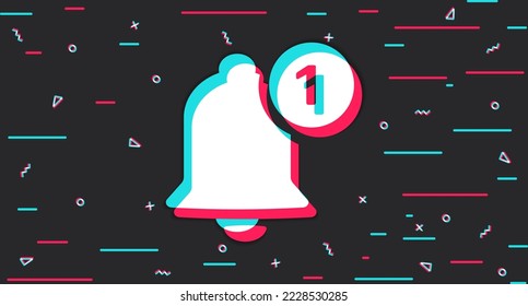 Notification bell. Social networks, message notification. Glitch background. Vector illustration