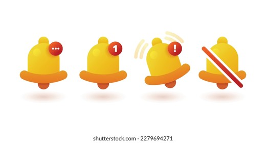 Notification bell symbol. Phone app push notification mobile application message alert notice attention icon. Vector set