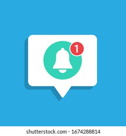 Notification bell vector icon on speech bubble .messages for incoming inbox. Stock vector illustration. Eps 10.