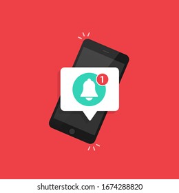 Notification bell vector icon on mobile phone screen. Messages for incoming inbox. Stock vector illustration. Eps 10.