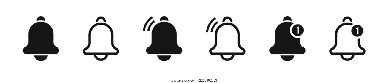 Notification bell vector icon set.  Alarm symbol. Incoming message symbol. New message notofication. Vector