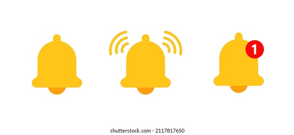 Notification bell, vector icons set. Incoming inbox and new message