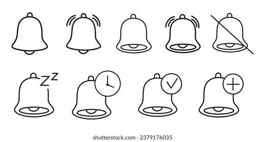 Notification bells icon. Incoming inbox message, new message, ringing bell, alarm alert. Concept editable stroke outline line icons set flat vector illustration.  64 x 64.