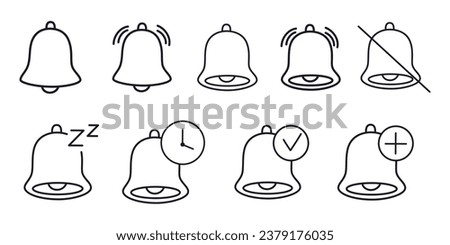 Notification bells icon. Incoming inbox message, new message, ringing bell, alarm alert. Concept editable stroke outline line icons set flat vector illustration.  64 x 64.