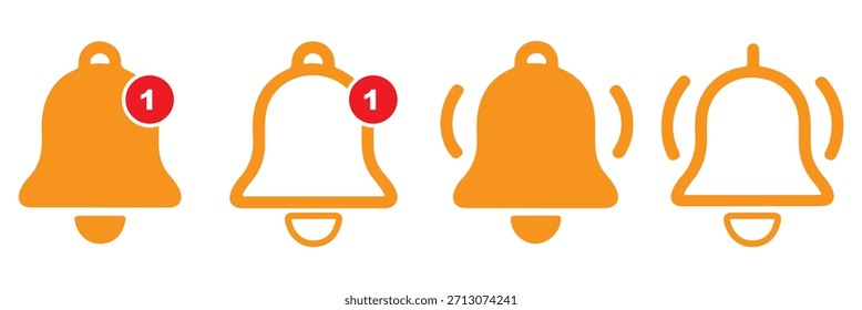 Notification bells icon. Ringing bell with new notification for alarm clock and smartphone application alert or new message. Bells is shaking to alert new notifications, ​for web site, logo, app, UI