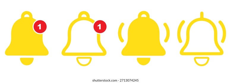 Icono de campanas de notificación. Timbre de llamada con nueva notificación para el despertador y la alerta de aplicación de teléfono inteligente o nuevo mensaje. Las campanas están temblando para alertar nuevos avisos, ​para el Sitio web, logotipo, App, UI