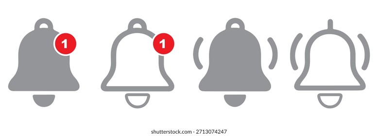 Icono de campanas de notificación. Timbre de llamada con nueva notificación para el despertador y la alerta de aplicación de teléfono inteligente o nuevo mensaje. Las campanas están temblando para alertar nuevos avisos, ​para el Sitio web, logotipo, App, UI