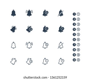 Notification Bells Icon Set in Glyph and Outline Style