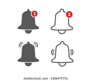 Notification bells icons set. Incoming message, ringing bell icon. Alarm icon. Vector illustration