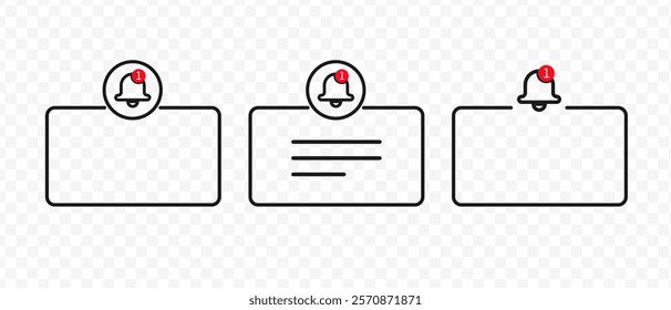 Notification bells outline UI. Push notification. SMS notification on the screen of the smartphone. Sms popup. Bells ring line icon	
