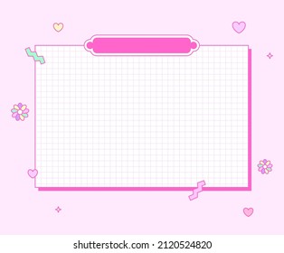 A notification board consisting of squared paper illustration set. pink, note, board, line, memo. Vector drawing. Hand drawn style.