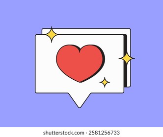 Notification bubble with a heart symbol representing likes and engagement on social media in cartoon vector hand drawn illustration