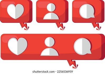 Notification bubble vectors for social media. Like, comments and friends