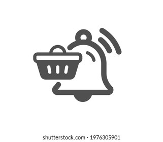 Notification cart icon. Bell alarm reminder sign. Shopping message symbol. Quality design element. Flat style notification cart icon. Editable stroke. Vector