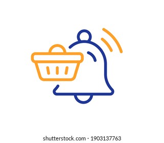 Notification cart line icon. Bell alarm reminder sign. Shopping message symbol. Quality design element. Line style notification cart icon. Editable stroke. Vector