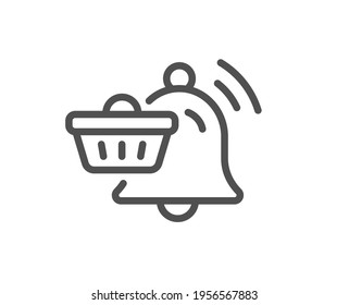 Notification cart line icon. Bell alarm reminder sign. Shopping message symbol. Quality design element. Linear style notification cart icon. Editable stroke. Vector