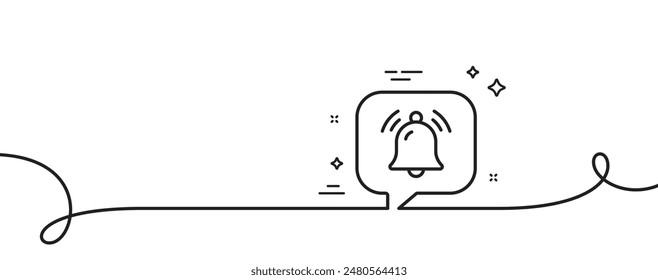 Notification chat bubble line icon. Continuous one line with curl. Bell alarm reminder sign. Alarm clock symbol. Notification bubble single outline ribbon. Loop curve pattern. Vector