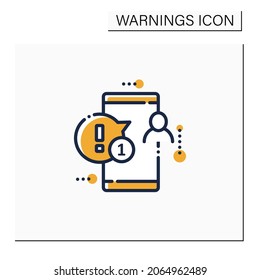 Notification color icon. Someone left comments on social networks. Exclamation pointer. Fresh message from people. Warnings concept.Isolated vector illustration