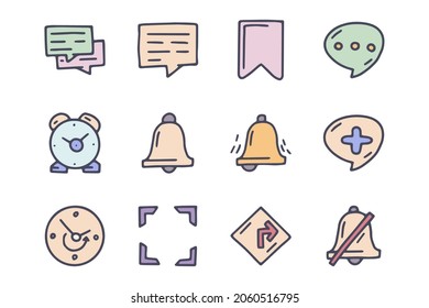 Conjunto de iconos simple del doodle del vector de color de notificación