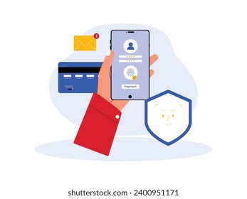 Notification to complete personal data on mobile banking application, secure payment vector illustration.