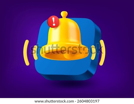 Notification concept with golden bell. Vector 3d application icon