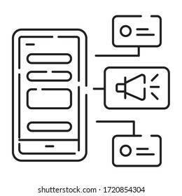 Notification configuration black line icon. Adding push notification settings. You can turn app notifications on or off. UI UX GUI design element. Editable stroke.