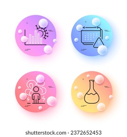 Notification, Coronavirus statistics and Chemistry lab minimal line icons. 3d spheres or balls buttons. Difficult stress icons. For web, application, printing. Vector