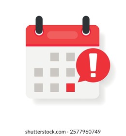 Notification of deadline or event reminder notification vector icon, flat cartoon agenda symbol with selected important day and notification on white isolated background