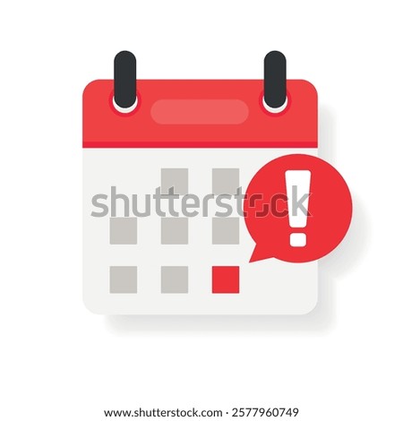 Notification of deadline or event reminder notification vector icon, flat cartoon agenda symbol with selected important day and notification on white isolated background