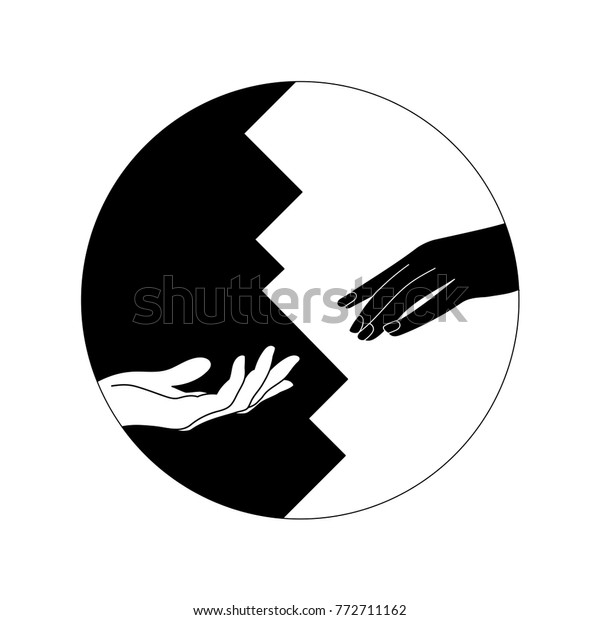 Notification of divorce concept.\
Ripped paper with man and woman silhouettes of hand symbolizing\
divorced couple.Vector available. Yin Yang symbol black and white\
isolated